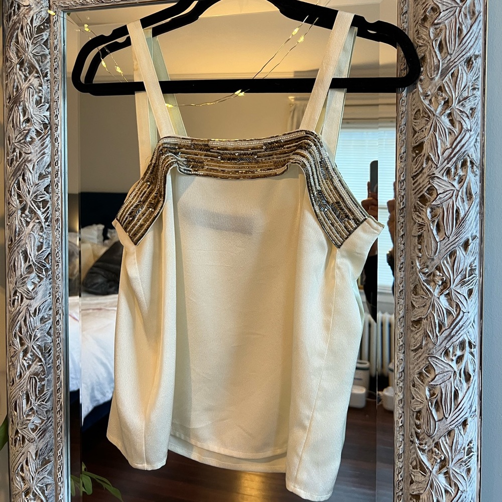 Vintage Della Roufogali Cream Beaded Top